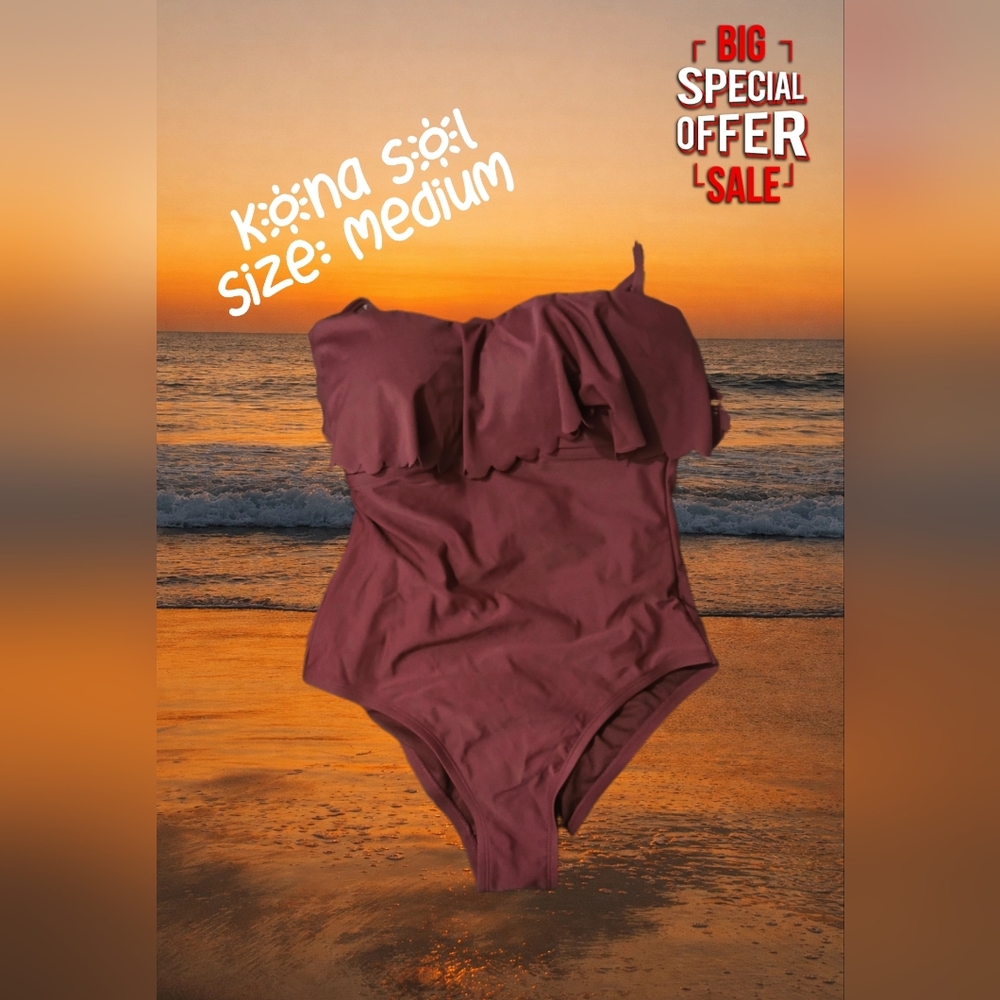 Kona Sol Strapless Ruffle One-Piece Swimsuit in Mauve